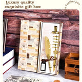 Golden Feather Quill Pens Set Dip Fountain Pens Ink Stationery Writing Gift Box Sets