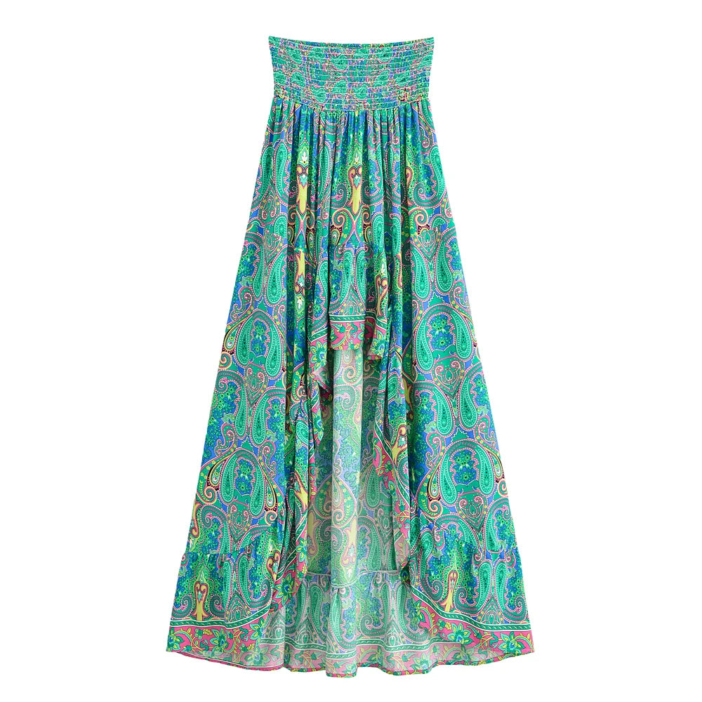 Nahlia's Wild Floral Print High Low Beach Boho Skirt
