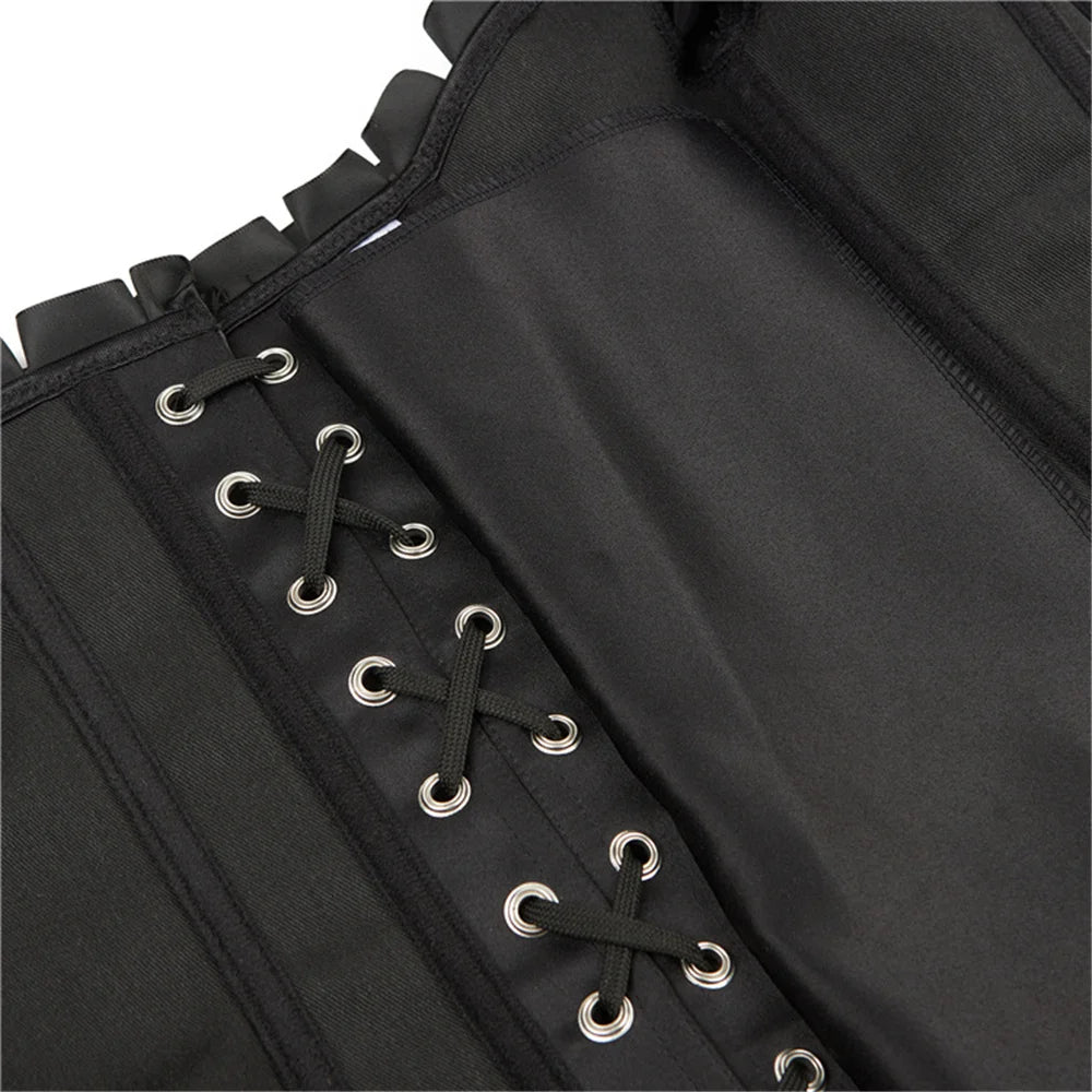 Lady Cataline's Black Ruffled Lace Gothic Overbust Corsets