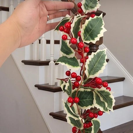 Christmas Garland Artificial Red Holly Berry Vine Xmas Tree Hanging Decoration