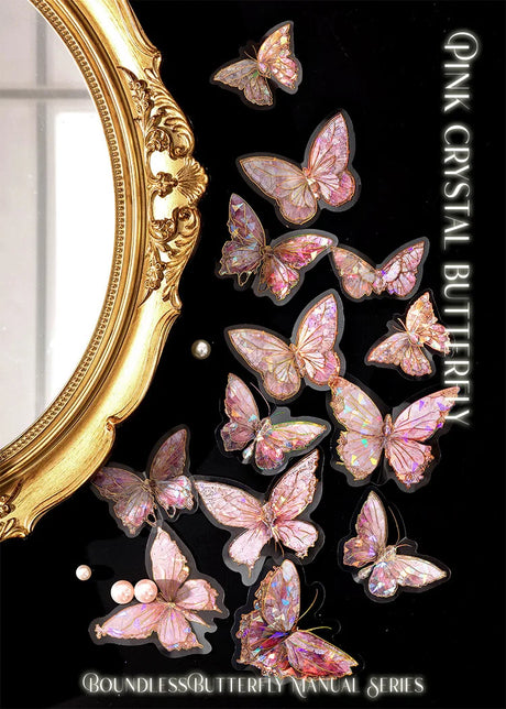 20pcs Ice Crystal Laser Butterfly PET Stickers DIY Scrapbooking Junk Journaling