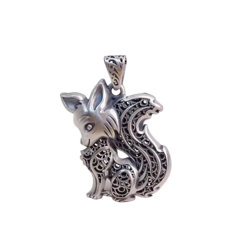 Lucky Silver Fox Pendant Necklace