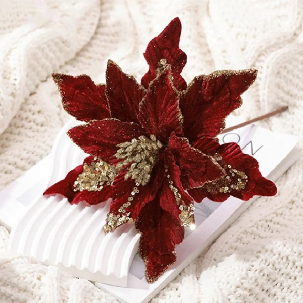 28cm Hanging Glitter Xmas Flower Christmas Decoration