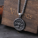 Tree of Life Amulet Stainless Steel Pendant Necklace with Wooden Gift Box