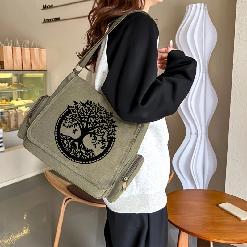 Tree of Life Print Canvas Shoulder Bag Crossbody Messenger Bag
