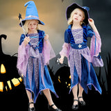 Girls Witch Outfit Halloween Party Costumes for Kids Dress Up With Bag Hat Wand