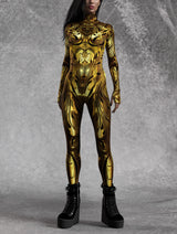 Nocturnal Enigma CyberPunk Armour Bodycon Jumpsuit Cosplay Costume Halloween Festival Fit Zentai Suit