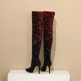 Galaxy Thigh High Boots Gradient Sequin Stretch Boots 11CM Heels