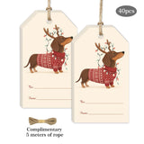 40pcs Dachshund Christmas Tags Gift Labels with Jute Rope