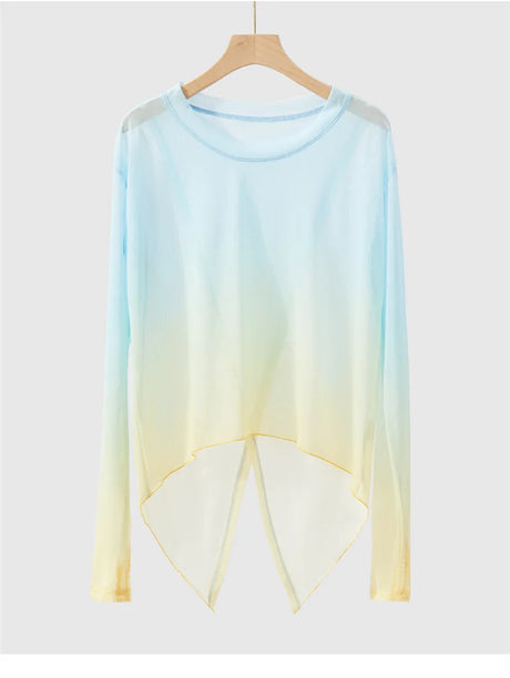 Gradient Gauze Top Dance Practice Top Thumb Finger Hole Long Sleeve Dancewear