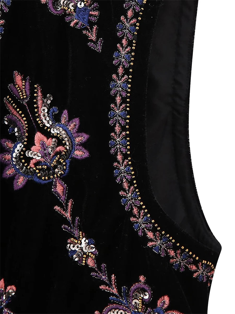 Janet's Floral Embroidered Velvet Vest Waistcoat