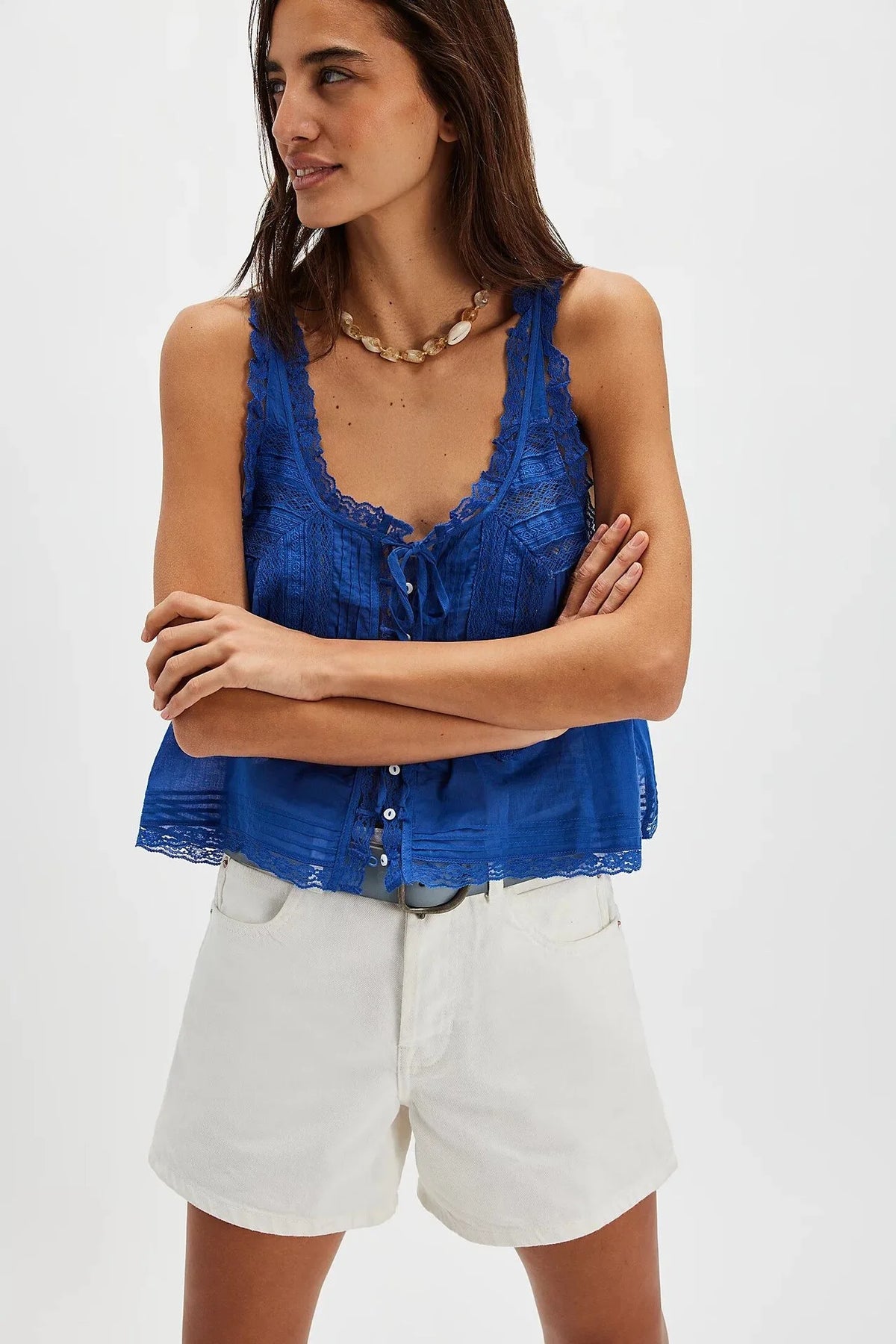 Pip's Summer Cotton Camis Crop Tops Boho Spliced Lace Tank Tops
