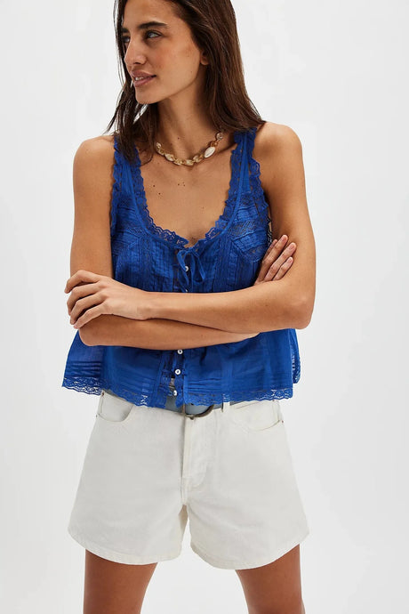 Pip's Summer Cotton Camis Crop Tops Boho Spliced Lace Tank Tops