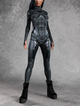 Nocturnal Enigma CyberPunk Armour Bodycon Jumpsuit Cosplay Costume Halloween Festival Fit Zentai Suit