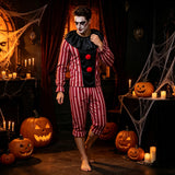 Men's Striped Clown Costume Vintage Circus Joker Cosplay Suits Long Sleeve Tops and Pants Set Halloween Carnivals Outfits