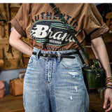 Shallee's Genuine Leather Women's Belt Pure Copper Button Western Cowboy Style