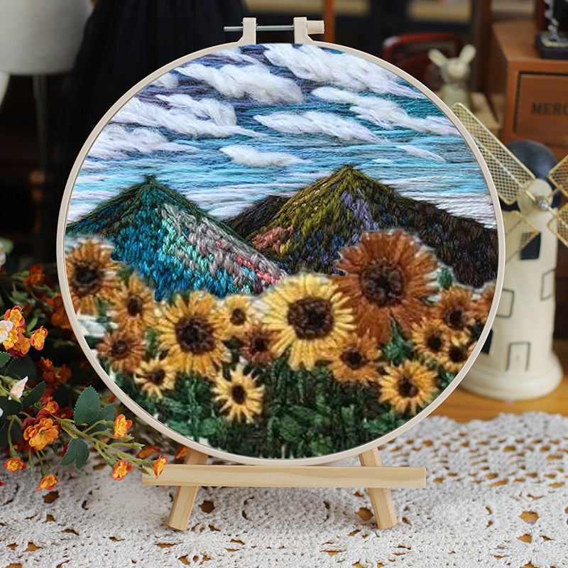 DIY Floral Landscapes Beginner Embroidery Set With Hoop DIY Craft Kits