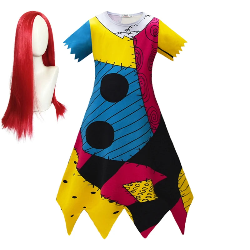 Children's Halloween Cosplay Nightmare Before Christmas Costumes Kids Girls Sally Dress Boys Skeleton Jack Clothing Set
