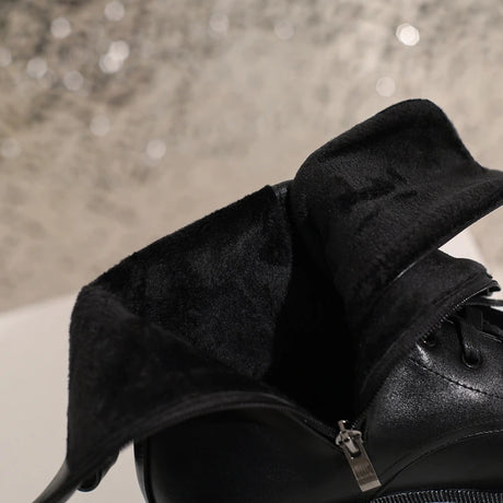 Wildflower Embroidery Lace Up Ankle Boots Black Platform Chunky Heels Large Sizes