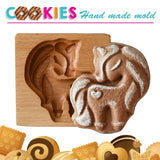 Easter Christmas Wooden Cookie Mould Gingerbread Embossing Stamp Baking Tools