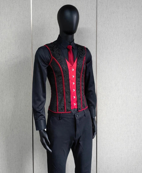 Vintage Circus Men's Boned Waistcoat Corset Vest Lace Up Burlesque Performance Stage Costume