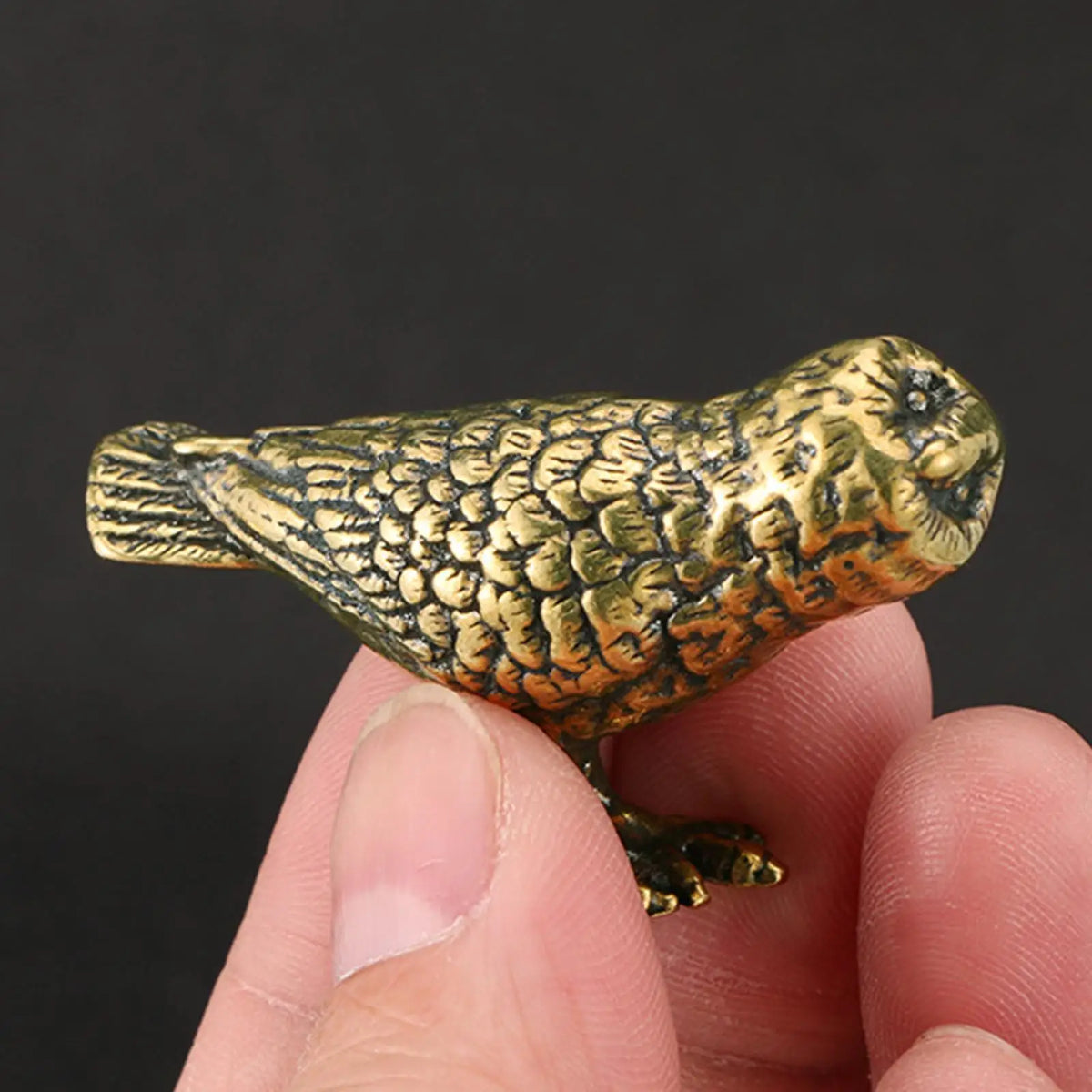 Curious Owl Figurine Brass Animal Desktop Figurine Tea Pet