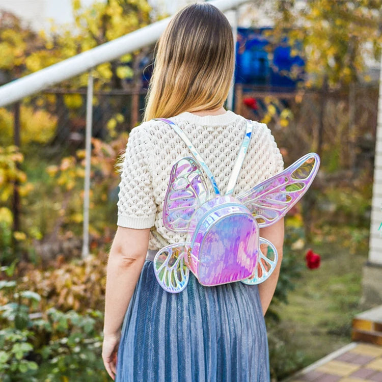 Mini Backpack Butterfly Wings Daypack Holographic Leather