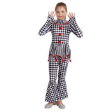 Kids Girls Halloween Harlequin Circus Clown Cosplay Costume Pom Poms Checkerboard Jumpsuit