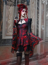 Red Gothic Embossed Jacquard Lace Top & Skirt