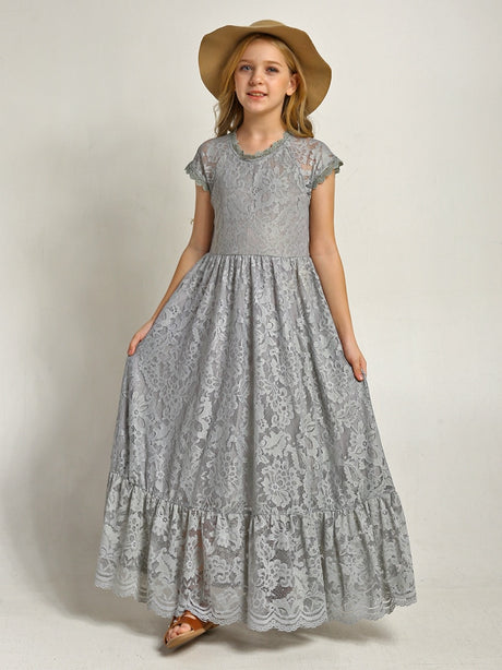 Girls Maxi Lace Chiffon Photoshoot Dresses For 3-15 Years