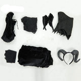 Gothic Black Devil Costume Set Lace Top Adjustable Corset with Irregular Skirt and Bat Wings for Halloween