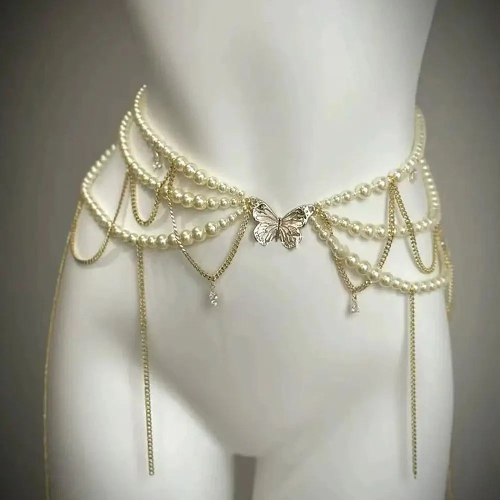 Multilayer Pearl Waist Chain Belt Body Jewellery