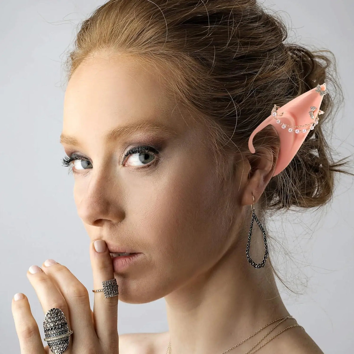 Two Pairs of Elf Ears with Pierced Earrings Cosplay Soft Latex Ear Cuffs