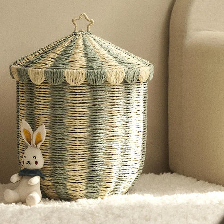 Vintage Circus Floor Storage Wicker Basket Laundry Basket Toy Organiser