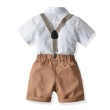 Summer Boys Shorts Suit Toddler Boys Formal Suspender Bowtie Trousers Suit 2-8 Years