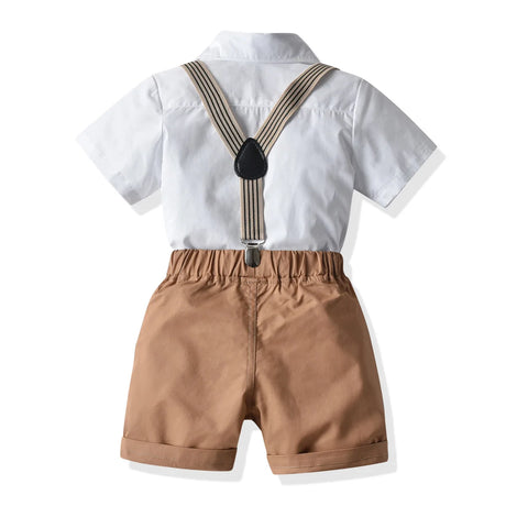 Summer Boys Shorts Suit Toddler Boys Formal Suspender Bowtie Trousers Suit 2-8 Years