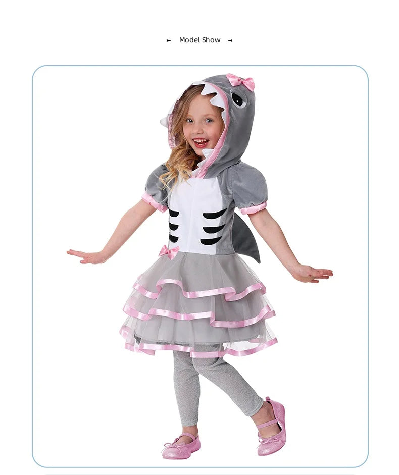 Boys and Girls Grey Shark Kids Outfits Book Week Costume Onsie Hoodie Halloween Fancy Dress Up Play Suit
