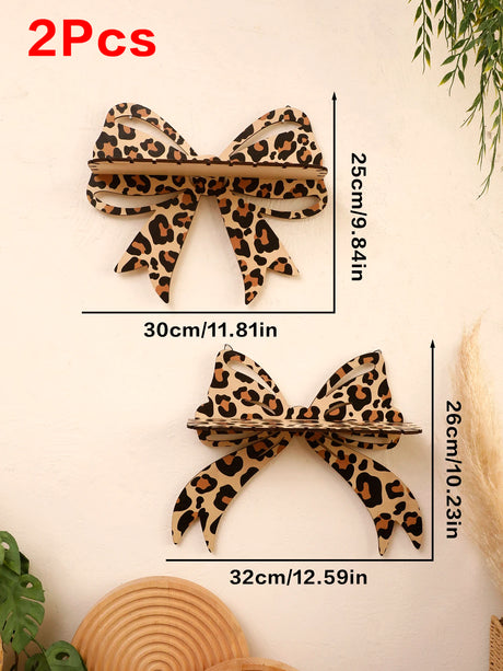 Leopard Print Bow Wall Shelf Wooden Jewellery Display Shelves