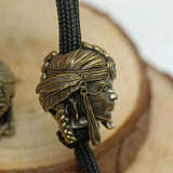 Tribal Warrior Woman Brass Paracord Lanyard Charm Dreadlock Beard Bead