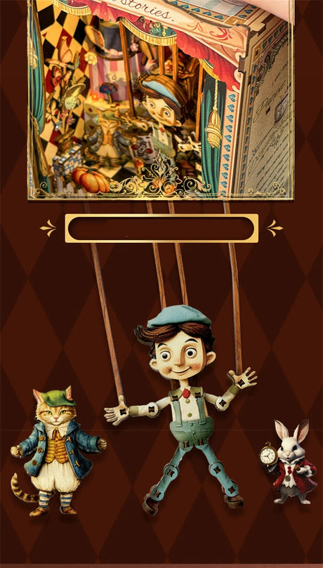 Puppet Theatre DIY Wooden Book Nook Miniatures Kits Bookshelf Decor Crafts