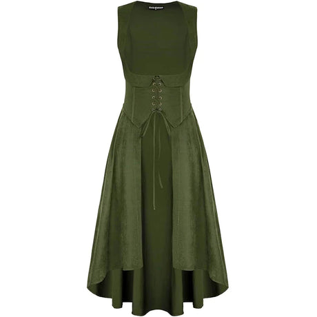 Medieval Renaissance Lace-Up Vest Dress Irregular Hem Overlayer Dress Cosplay Costume