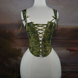 Forest Green Overbust Lace Up Front Boned Bodices With Zipper
