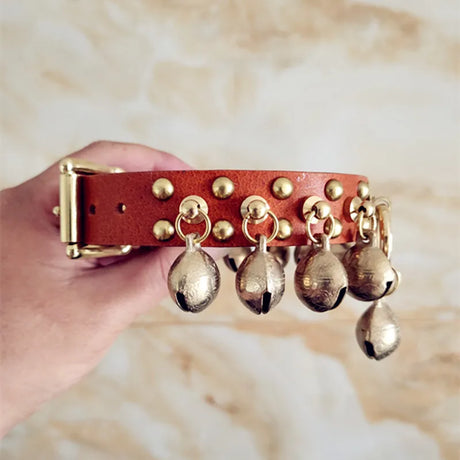 Barone Bettino's Handmade Dog Collar Brass Bells Genuine Leather