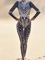 Shining Bedazzled Bodycon Bodysuit Showgirl Performance Costumes