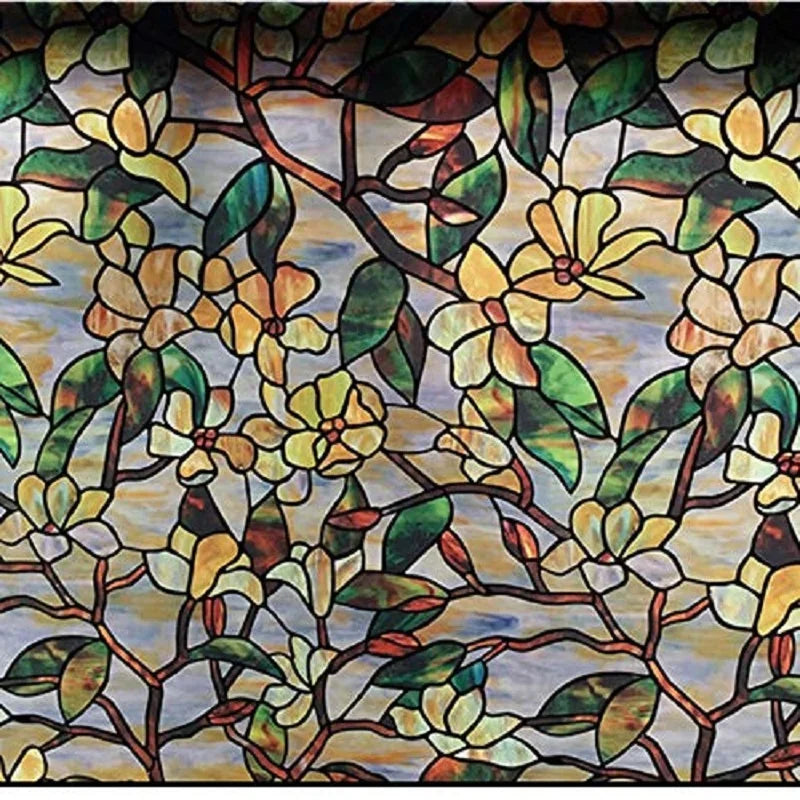 Magnolia Stained Glass Window Film Peel and Stick Decals