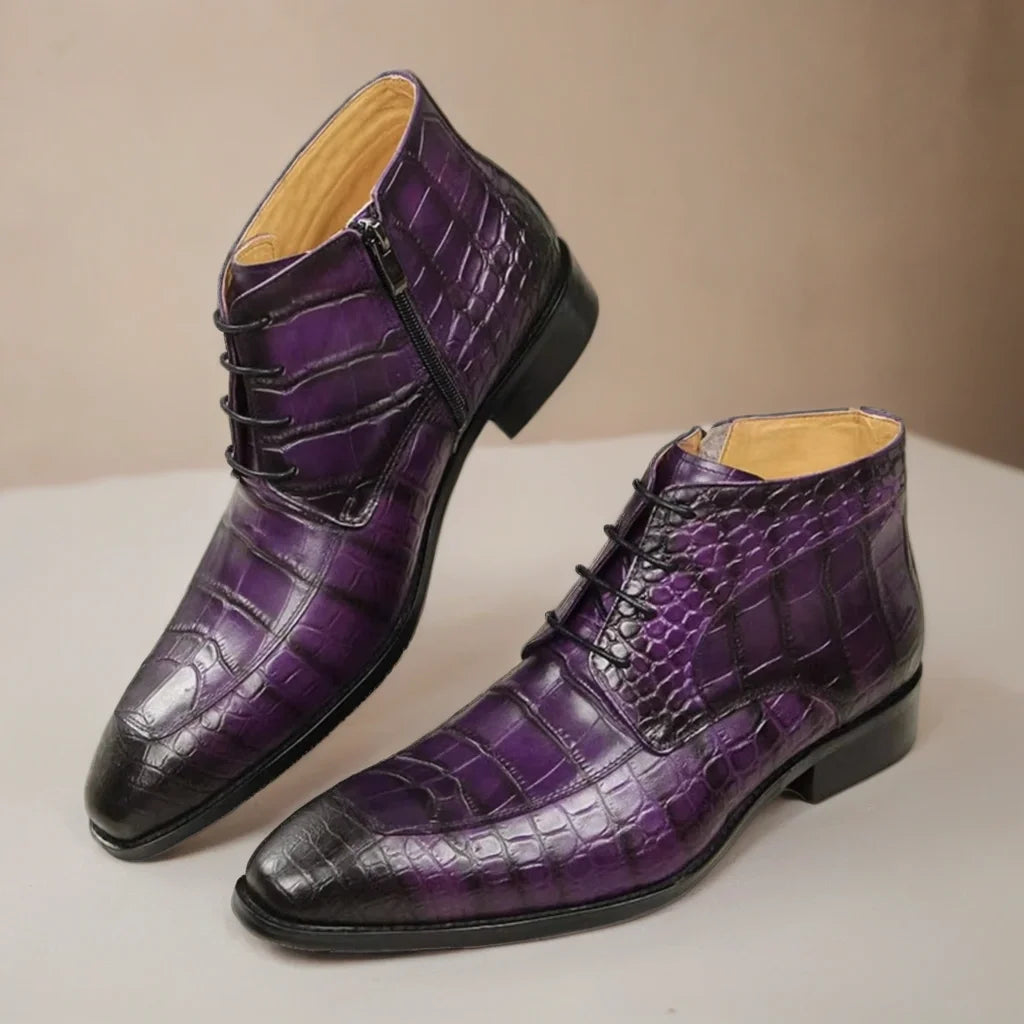 Gator Boots Pointed Toe Mens Genuine Leather Shoes White Purple Green