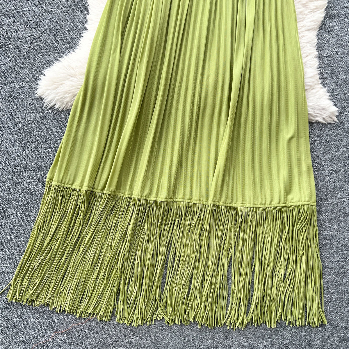 Petal Sleeves Pleated Tassel Dress Eight Colours