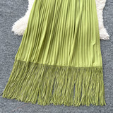 Petal Sleeves Pleated Tassel Dress Eight Colours