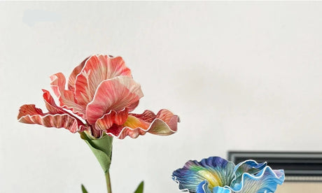Irises Oil Painting Stylised 45cm Artificial Flower EVA Velvet Feel