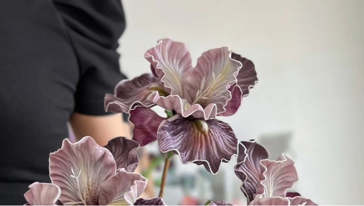 Irises Oil Painting Stylised 45cm Artificial Flower EVA Velvet Feel